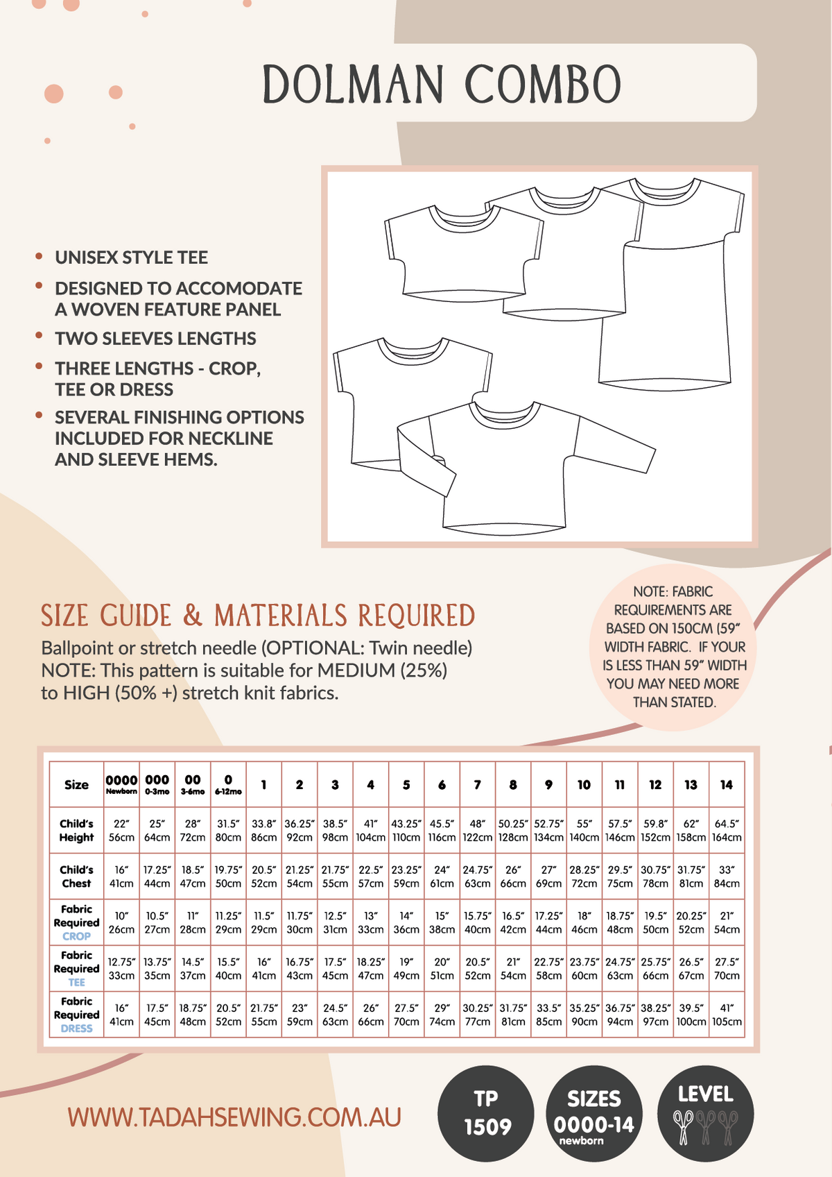 Tadah! Patterns - Dolman Combo Sewing Pattern